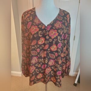 Maurices Floral V-Neck Blouse - Black and Pink